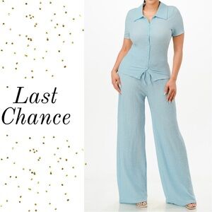 Textured Polo Top And Pants Set